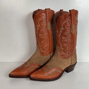 Tony Lama Jungle Suede Cowgirl Boots 7 B Wingtip USA Made Rough Out